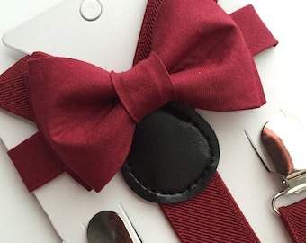 Burgundy/Maroon Bowtie/Suspenders Set. Burgundy Bow Tie Set!