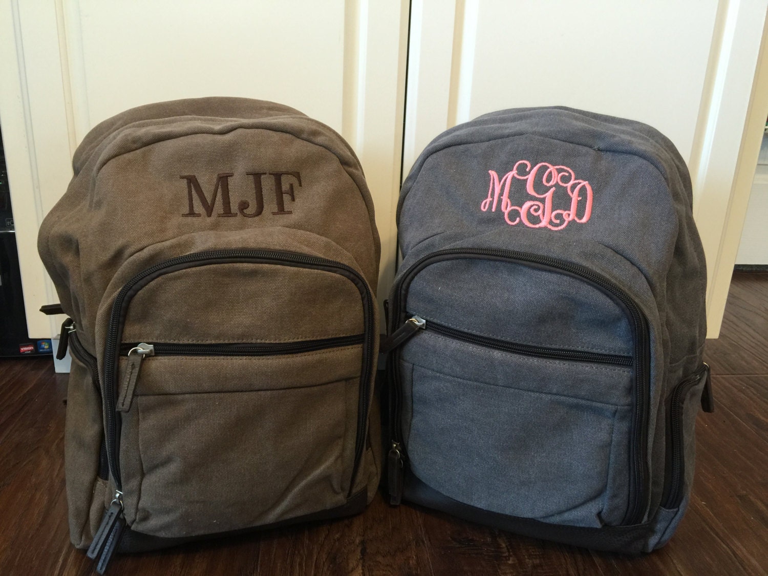 Monogrammed Canvas Backpack for men or women Personalized