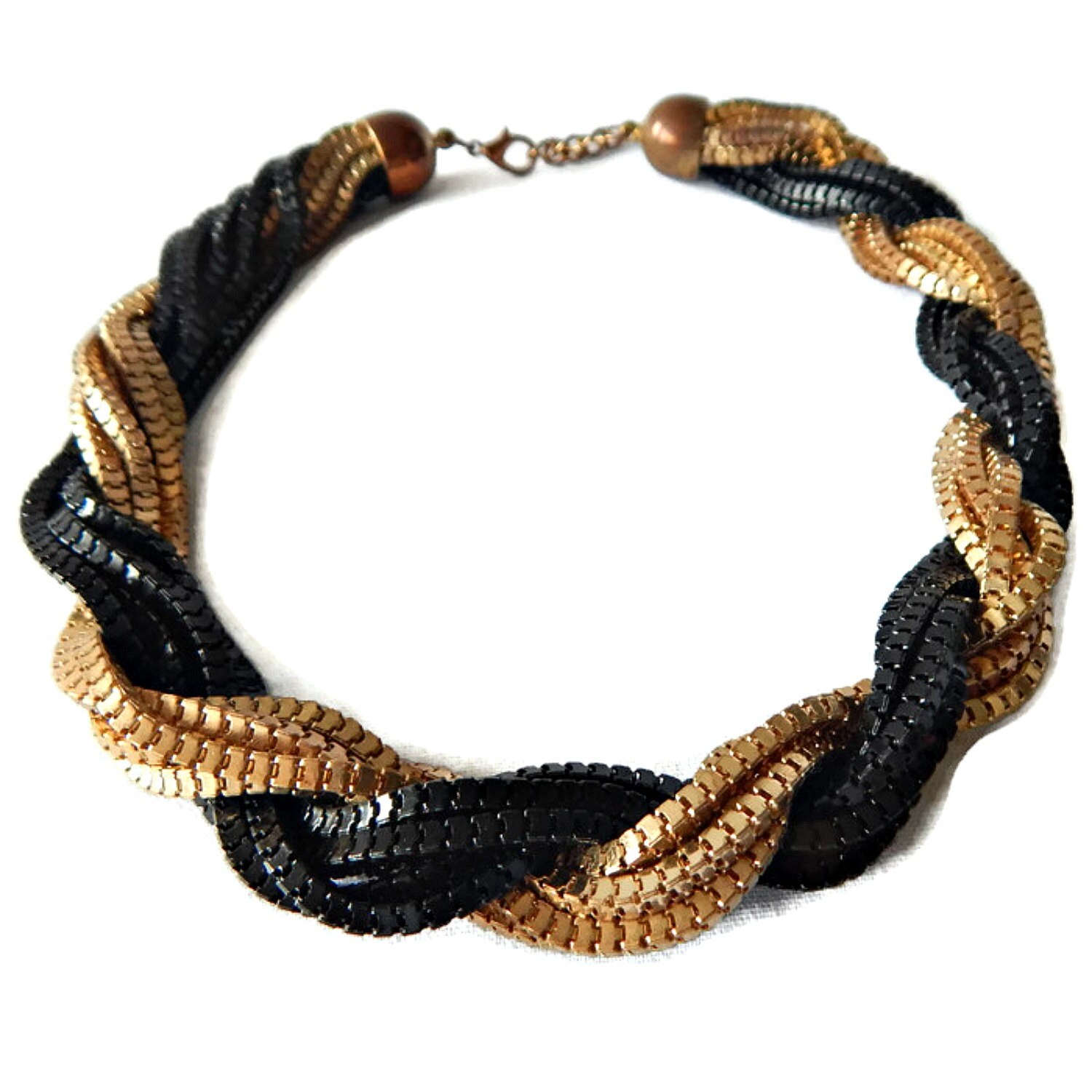 Twisted Mesh Necklace in Black and Gold Tone by EclecticVintager