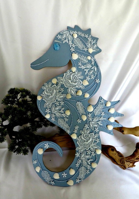 Blue seahorse wall decor_beach home_beach by CarmelasCoastalCraft