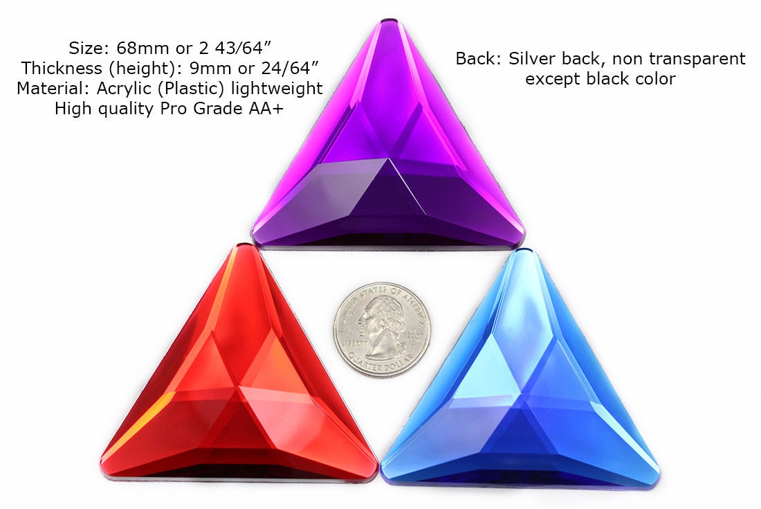 243/64" 68mm Acrylic Triangle Costume Crystal Gemstones Lightweight