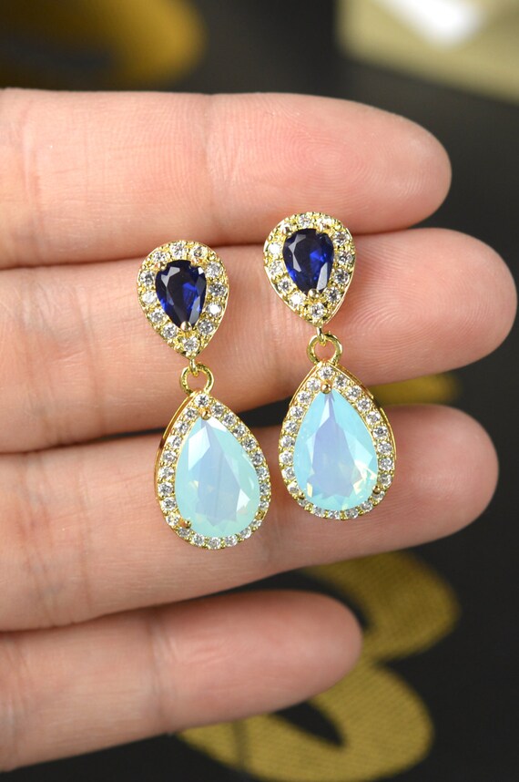 Items similar to Mint aqua Blue Earrings,Something Blue Peacock Jewelry