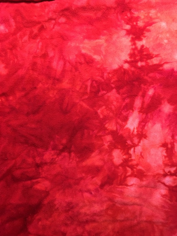 Hand Dyed Red Tie Dye Cotton Flannel Quilting Fabric by the