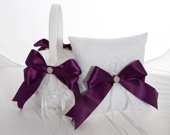 Plum Flower Girl Basket and Ring Bearer Pillow Set- More Colors Available