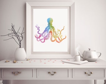 Octopus Print - Watercolor Octopus - Octopus Art - Octopus Watercolor Art - Nautical Decor - Octopus Wall Art - Watercolor Prints