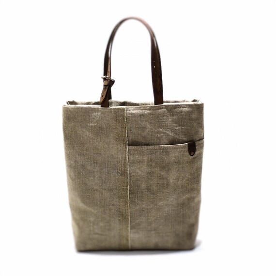 Canvas tote bag with leather handles tote bag with pocket