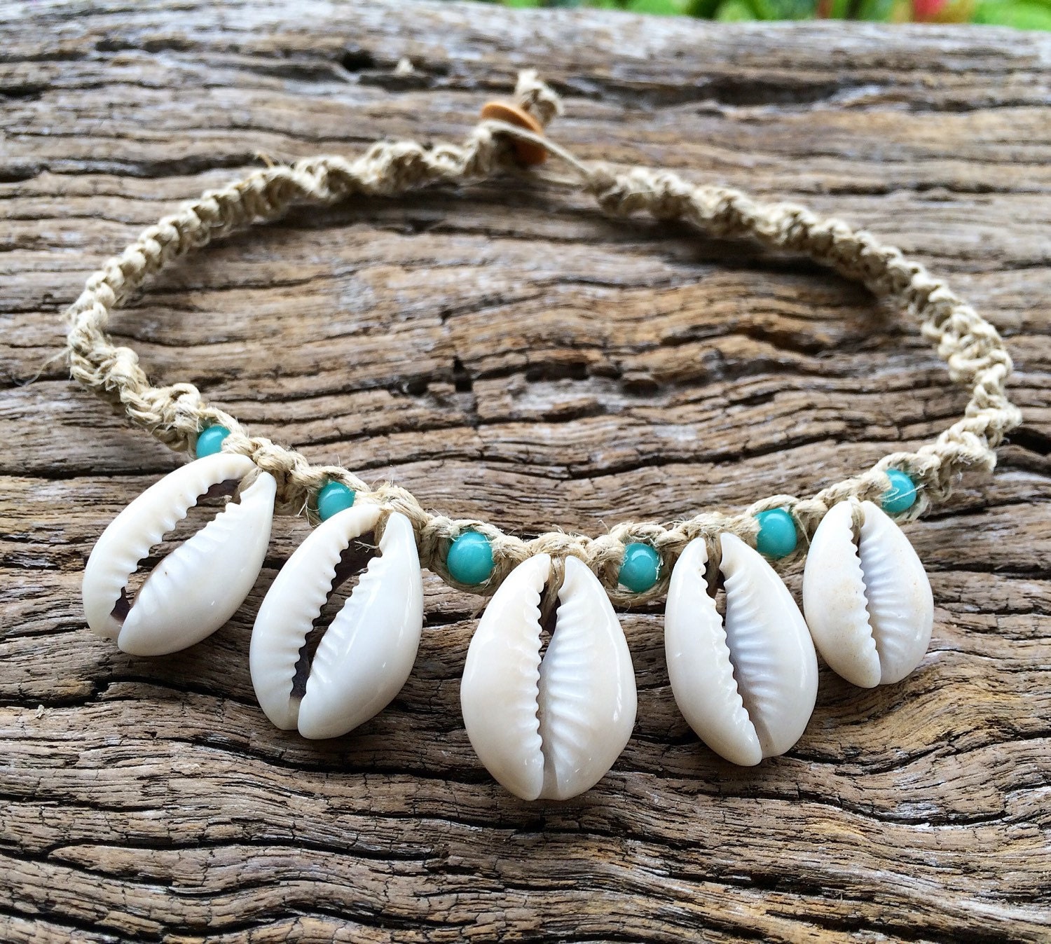 Hand Made Hemp Macrame Shell Anklet with Cowrie Shells