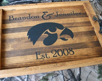 University Team Logo Rustic Wooden OTTOMAN TRAY Personalized Coffee Table Tray Shower Gift Anniversary Gift Wood Serving Tray