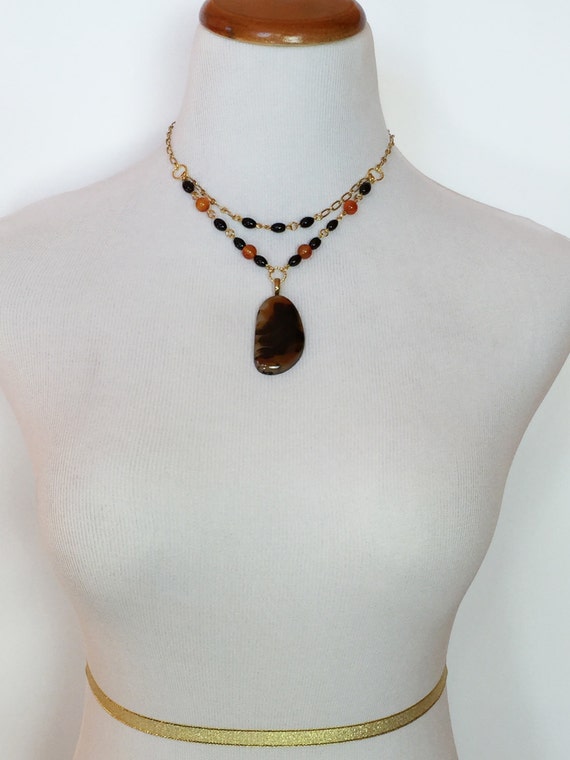 Large Black and Orange Agate Pendant Necklace on by Rock2Gems