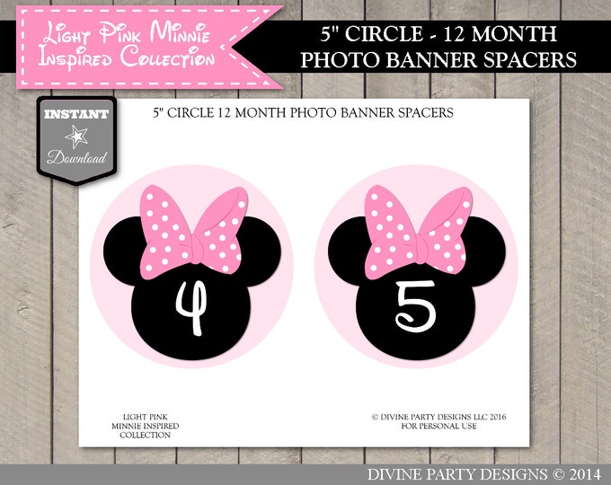 SALE INSTANT DOWNLOAD Light Pink Mouse 12 Month Photo Banner Spacer / 1st First One 1 Birthday/ Light Pink Mouse Collection / Item #1814