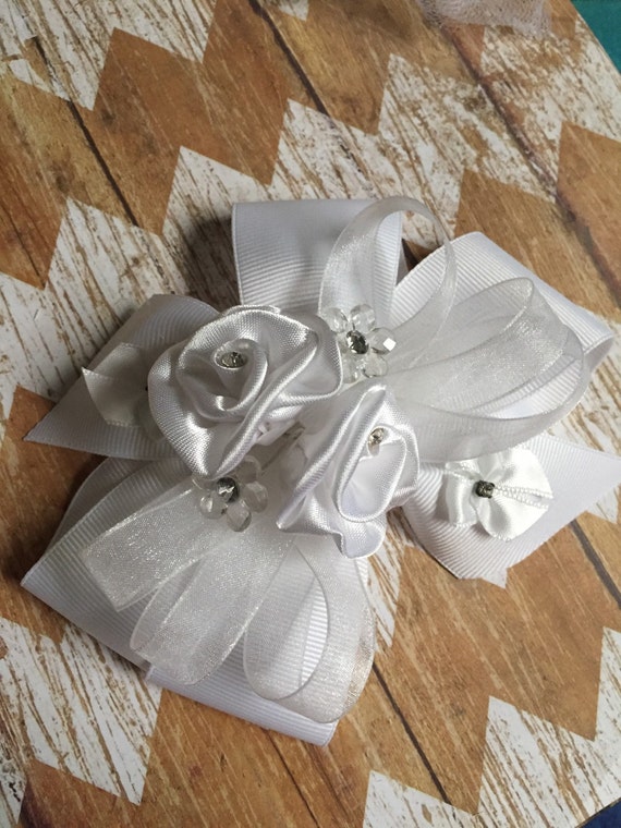 Items similar to Baptism Hair Clip Flower Girl Hair Clip