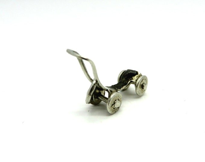 Sterling Silver Lawn Mower Charm, Vintage Movable Wheels Charm