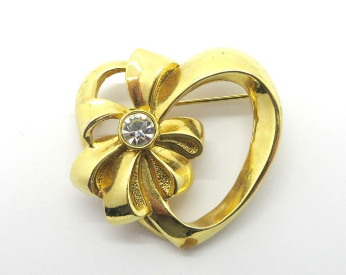 AVON Flower Brooch, Vintage Gold Tone & Rhinestone Pin