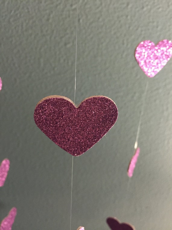 pink glitter hearts // heart streamers // glitter paper