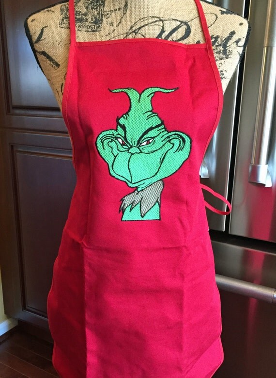 THE GRINCH Christmas APRON Embroidered by CreativeGlassbySusan