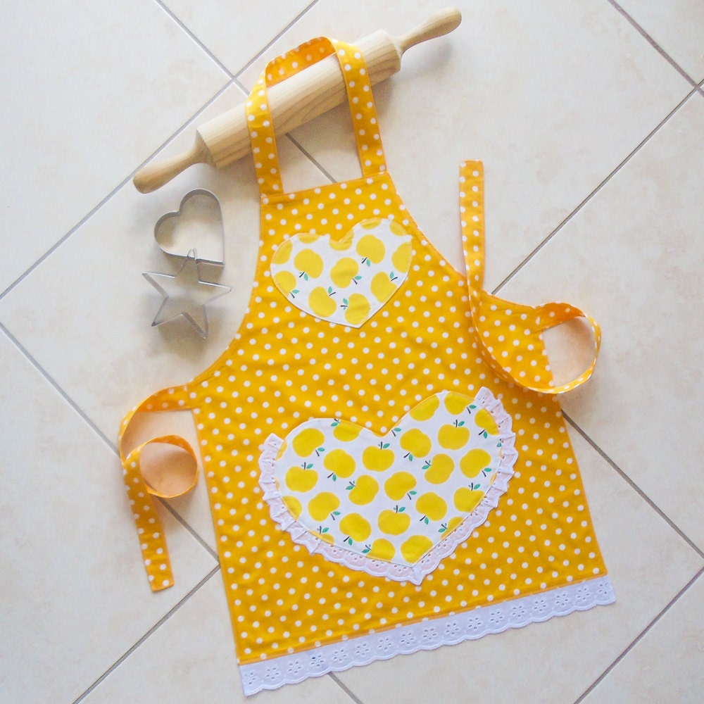 Kids Apron yellow girls kitchen craft art play apron child