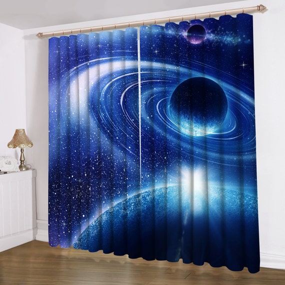 Blue galaxy Window Curtains Two Panels Drapes Galaxy by Pillowow
