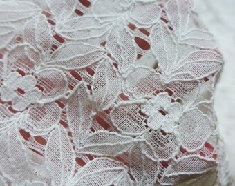 SALE Leaves Floral Lace Fabric in Off white for DIY Wedding, Curtains, Garment