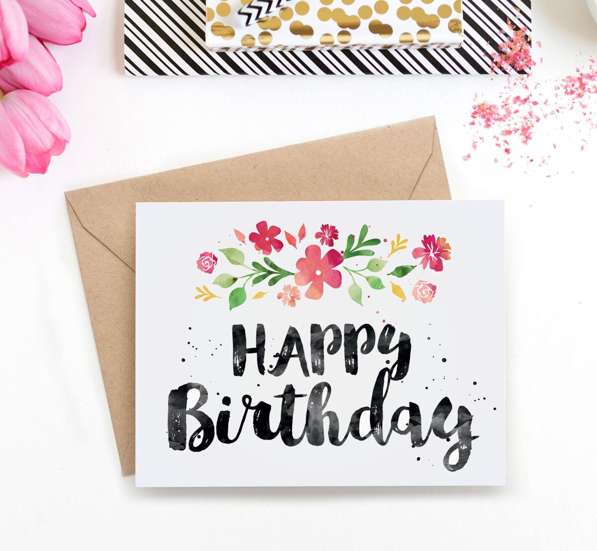 printable birthday card for her watercolour florals pdf