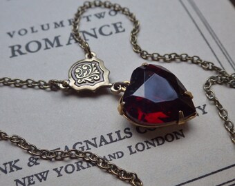 Garnet Heart Pendant ~ Vintage Glass ~ Art Nouveau ~ Vintage Style ~ Romantic ~ January Birthstone ~ by LadyofTheLakeJewels