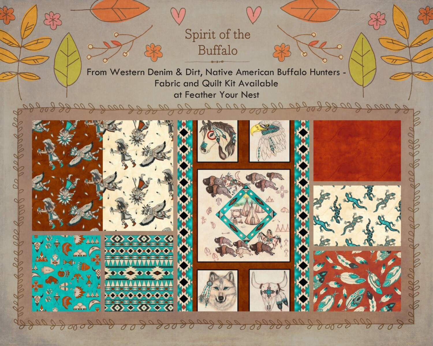 Native American Fabric, Quilt Kit Spirit of the The Buffalo Tana