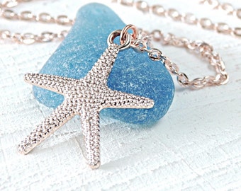 Starfish Necklace Rose Gold, Beach Wedding Necklace, Bridesmaid Gift Necklace