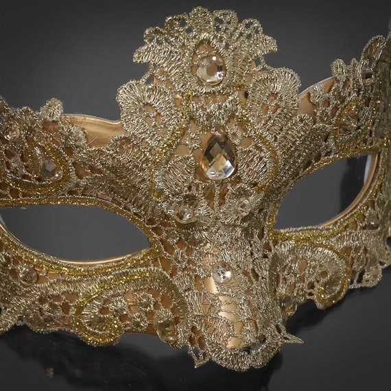 Gold Masquerade Mask Masquerade Mask Brocade Lace Mask Gold