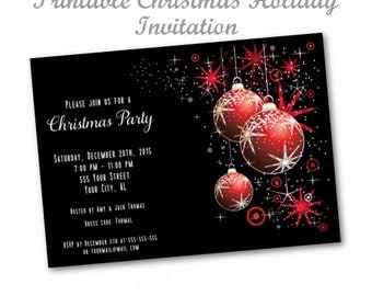 Christmas Party Invitation, Holiday Party Invitation, Elegant Christmas Invitation, Printable Black And Red Christmas Holiday Invitation