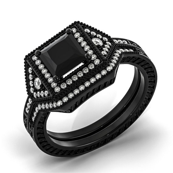 Black Ring For Her Womens Black Gold Filled Wedding by Sydneykimi