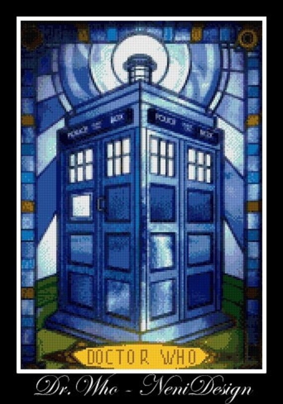 Download Dr. Who Tardis stained glass cross stitch pattern cross