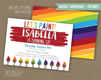INSTANT DOWNLOAD! Printable // Editable // Painting Party Primary Colors Invitation // Art Party Invitation PDF