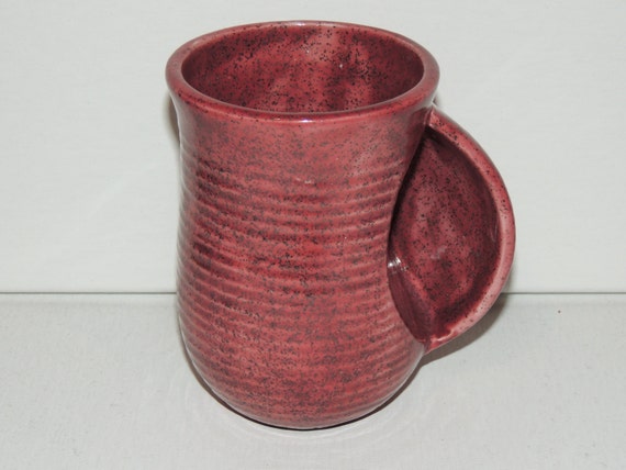 Coffee Mug hand warmer ceramic mug. Unique burgundy sparkle