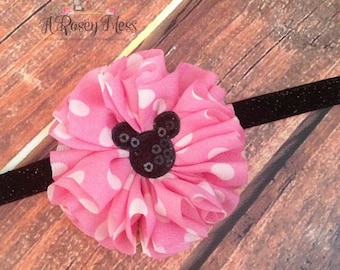 Minnie Mouse Headband- Disney Inspired Headband, Pink and black Minnie Mouse, Disney Headband
