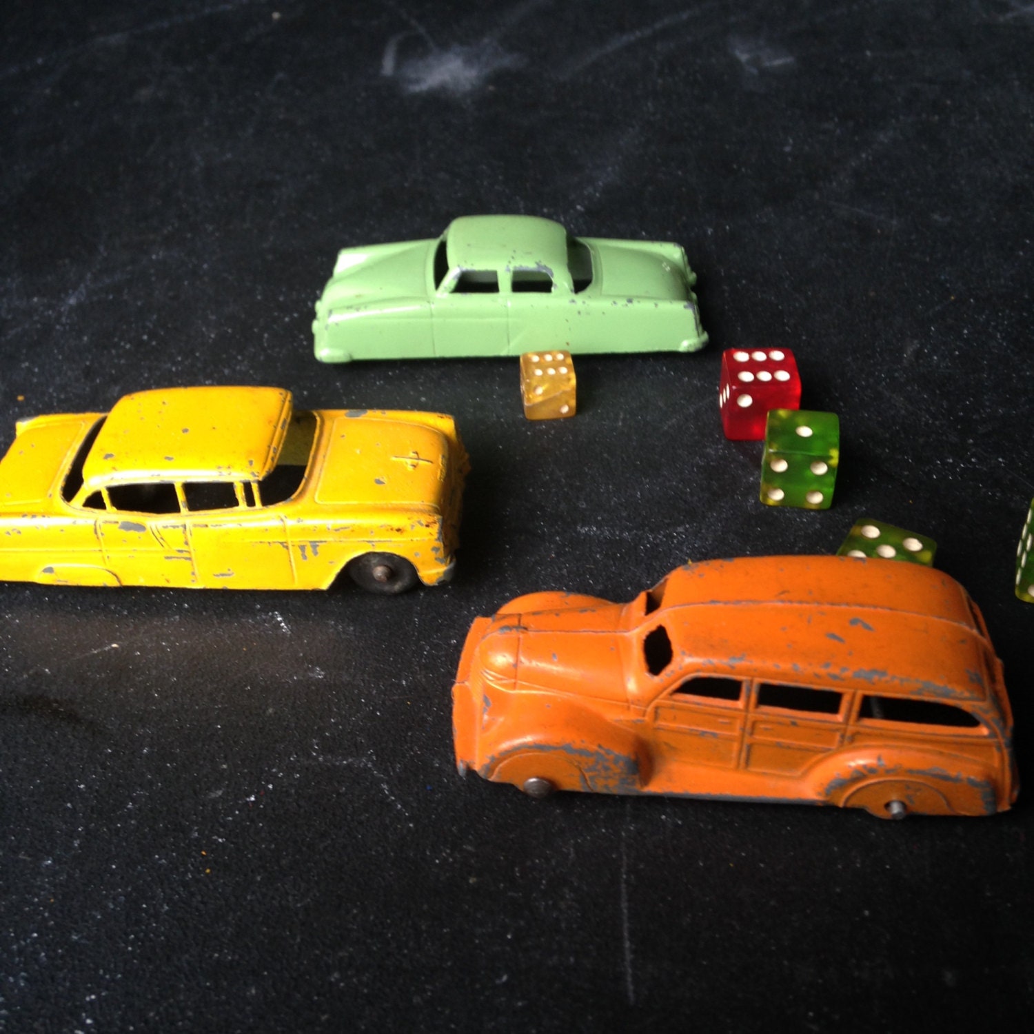 Three vintage die cast 3 inch tootsie toy cars woody wagon 239