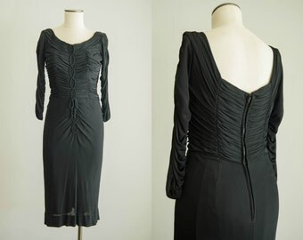 vintage 1950s dress / 50s black jersey wiggle dress / medium / Maybellene Dress