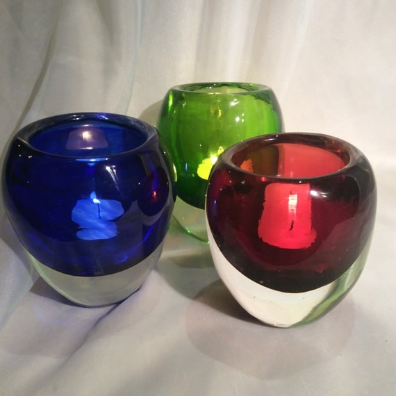 Cobalt Blue Hand Blown Glass Votive Holder Heavy Hand Blown