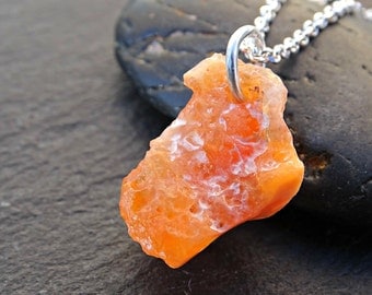 small fire opal pendant, raw opal necklace silver, raw crystal pendant mexican fire opal, rough crystal necklace, unisex opal jewelry