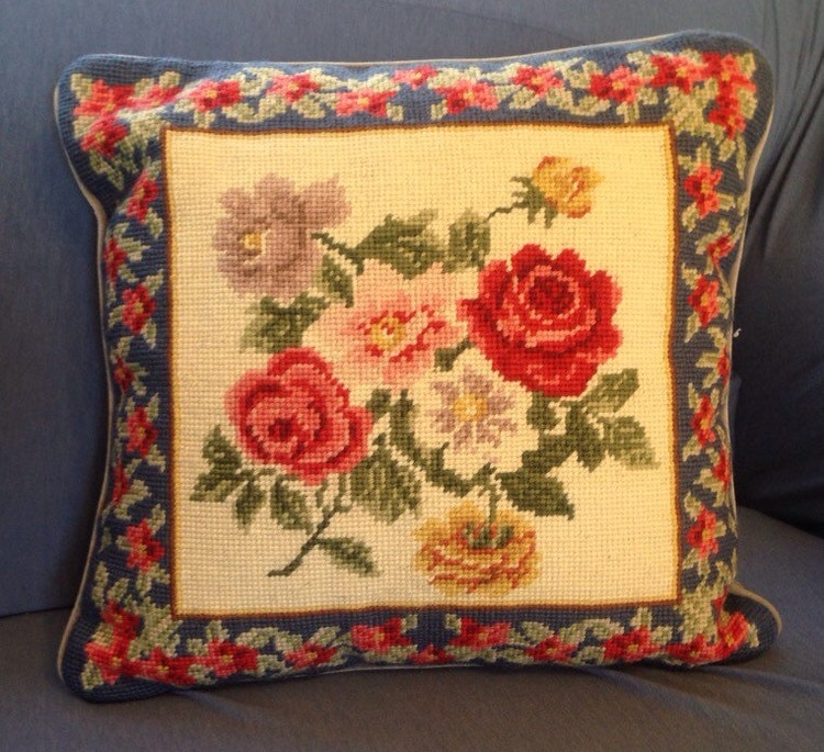 Rose Needlepoint Pillow by GailsVintageGarden on Etsy