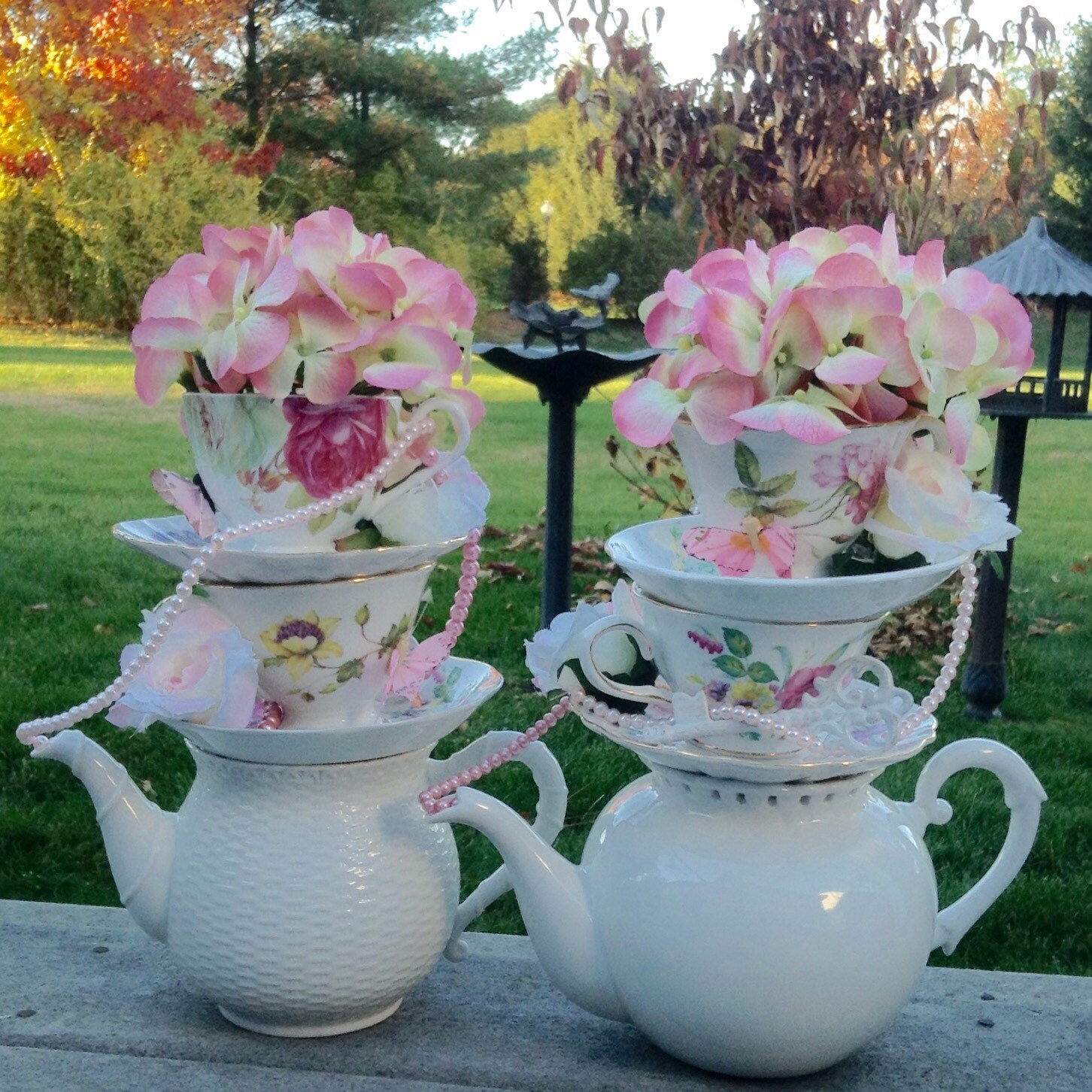 Pair of Two Teapot & Teacup Centerpieces with by EdieSChicCrafts