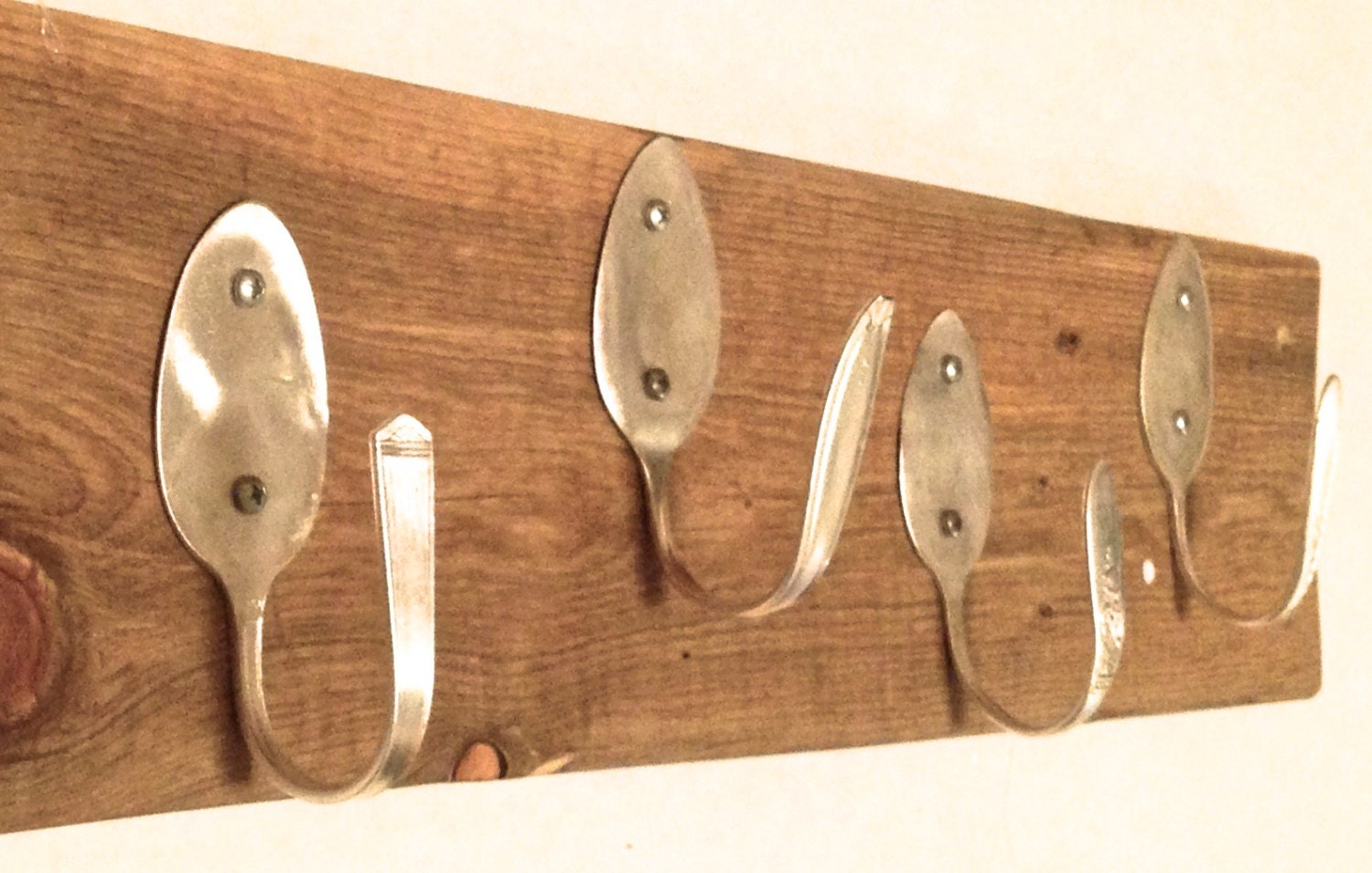 Upcycled Spoon Coat Rack 4 prong coat hooks on reclaimed