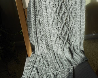 Hand Made Cable Scarf Knit with a Gray 100% Wool Yarn