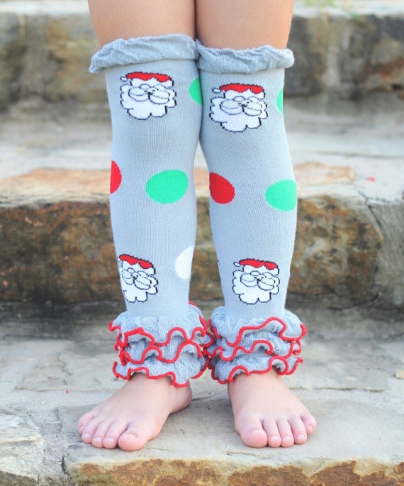 Items similar to Christmas Leg Warmers Gray Leg Warmers with Santa