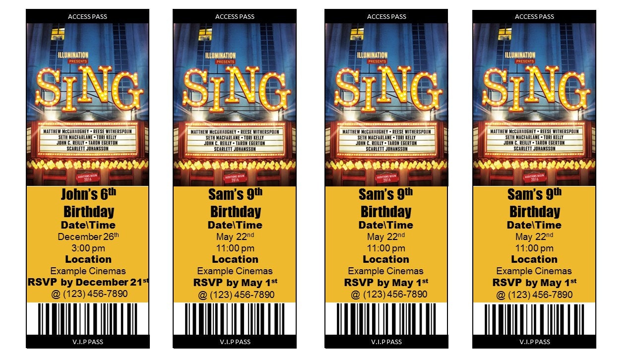 sing movie ticket invitation print at home personalized