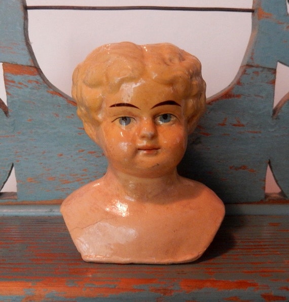 Reserved For John Antique Paper Mache Doll Head 1