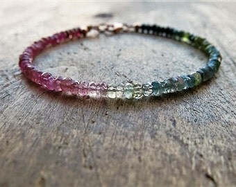 Watermelon tourmaline bracelet. pink and green tourmaline bracelet. October birthstone.