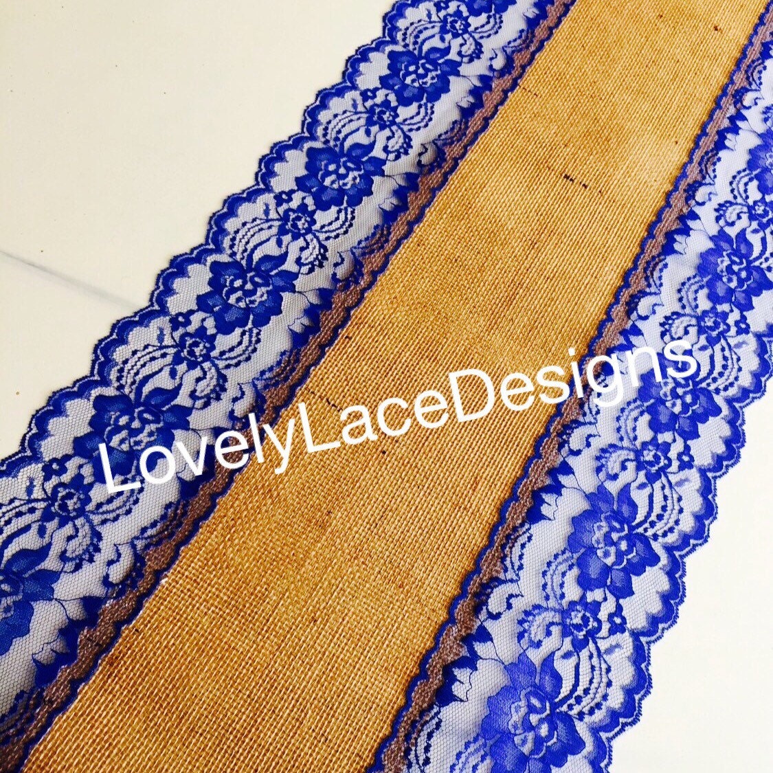 ROYAL BLUE WEDDINGS/ Burlap Table Runner Royal Blue Lace