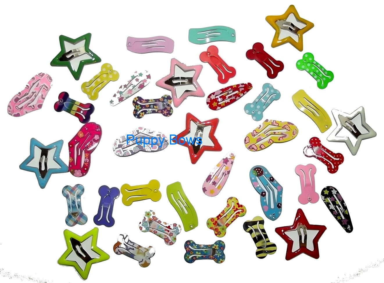 NEW! Puppy Bows wee tiny Barrette pet hair snap clip stars, hearts and