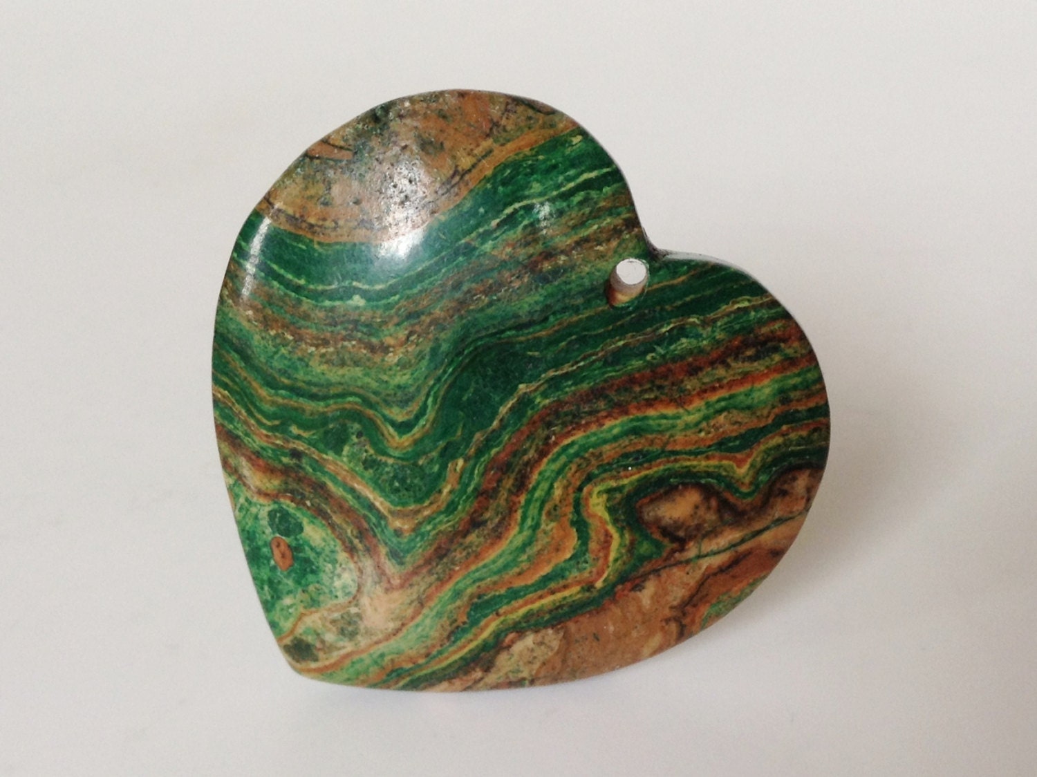 Green and brown jasper pendant. Heart shape gemstone pendant