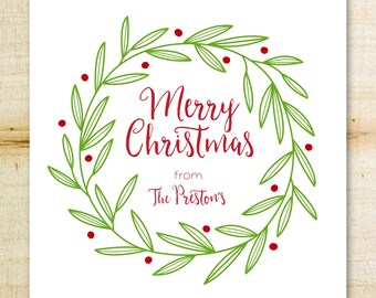 Christmas Gift Sticker | Holiday Tags | Green Leaves & Berries Christmas Gift Tags, Holiday Labels | Custom Christmas Tags | Customized Tags