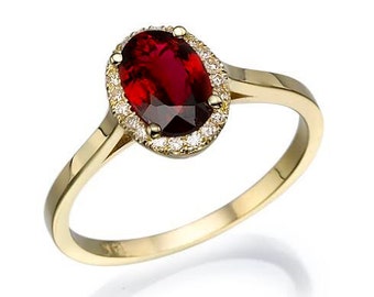 Tourmaline Diamond Engagement Ring - Yellow Gold Ring -red tourmaline Engagement Ring-Wedding & Engagement-tourmaline ring-promise ring-